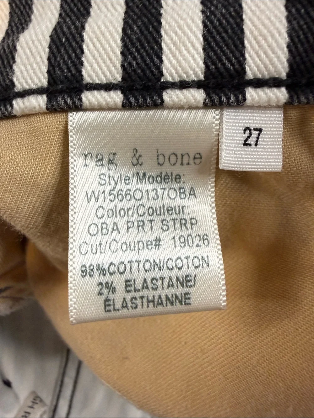 Rag & Bone High Rise Skinny Stripe Jeans Size 27